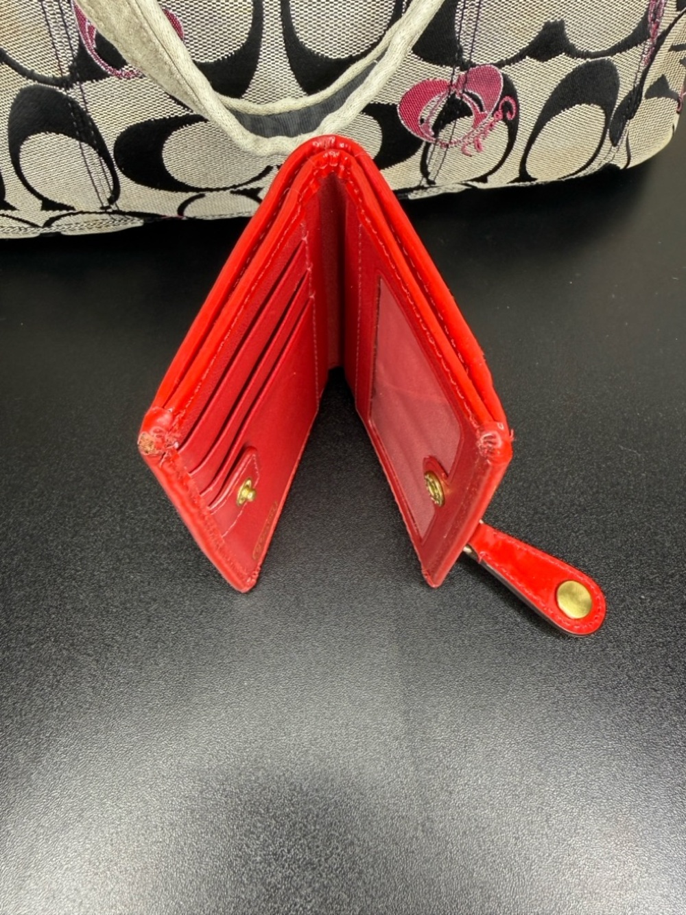 Coach Poppy Signature Tote with Red Patent Coach Wallet - Picture 9 of 12